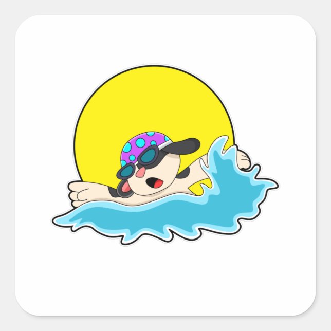 Dog at Swimming with Swim goggles Square Sticker (Front)
