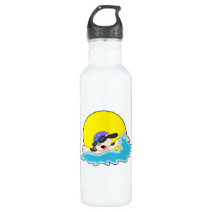 Dog at Swimming with Swim goggles Stainless Steel Water Bottle