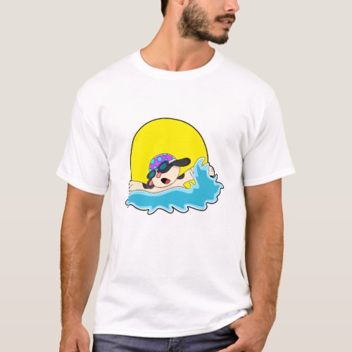 Dog at Swimming with Swim goggles T_Shirt