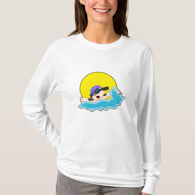 Dog at Swimming with Swim goggles T-Shirt (Front)