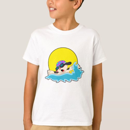 Dog at Swimming with Swim goggles T_Shirt