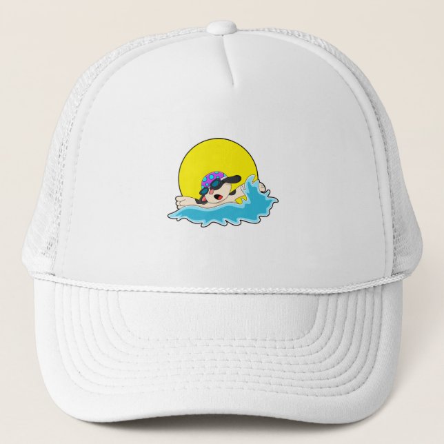 Dog at Swimming with Swim goggles Trucker Hat (Front)