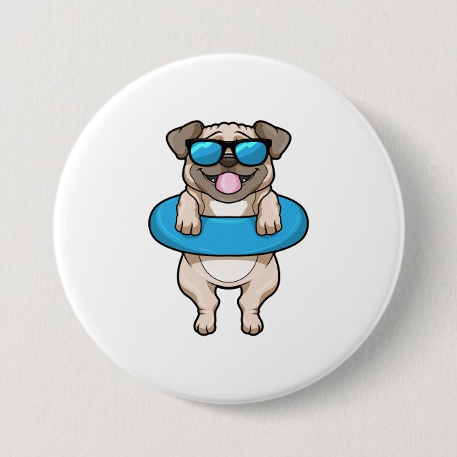 Dog at Swimming with Swim ring Button (Front)