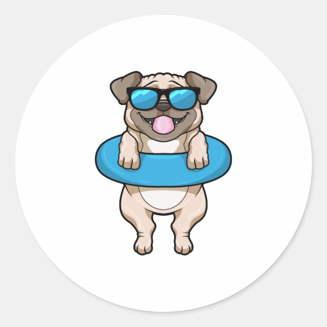 Dog at Swimming with Swim ring Classic Round Sticker (Front)