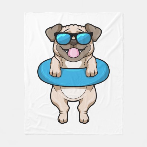 Dog at Swimming with Swim ring Fleece Blanket