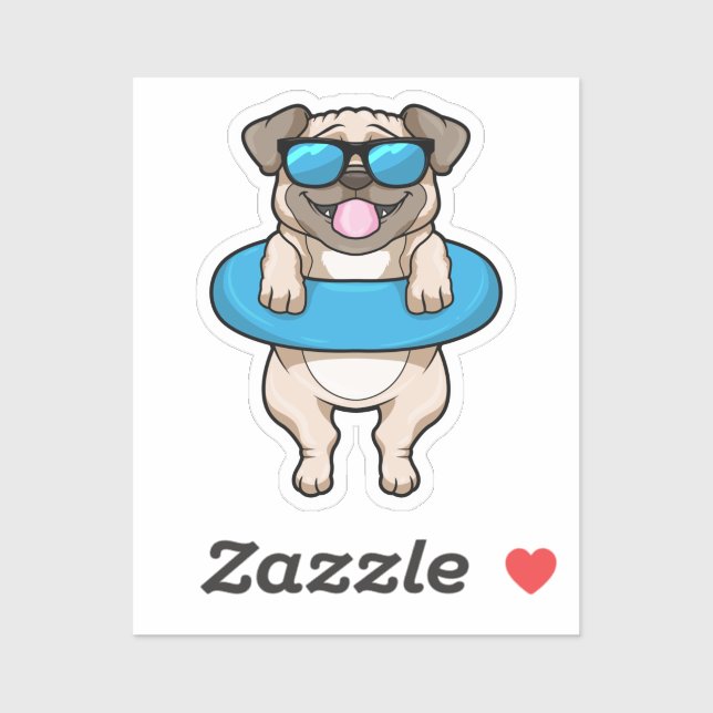 Dog at Swimming with Swim ring Sticker (Sheet)