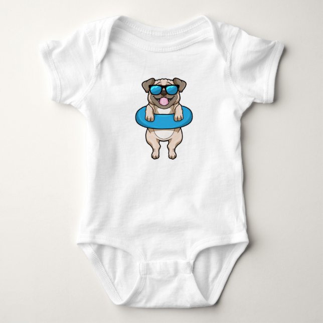 Dog at Swimming with Swim ring & Sunglasses Baby Bodysuit (Front)