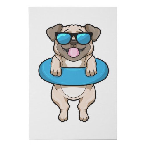 Dog at Swimming with Swim ring  Sunglasses Faux Canvas Print