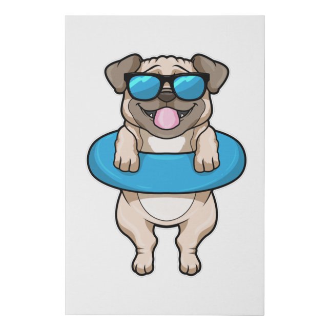 Dog at Swimming with Swim ring & Sunglasses Faux Canvas Print (Front)
