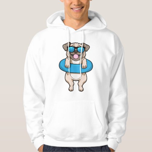 Dog at Swimming with Swim ring  Sunglasses Hoodie