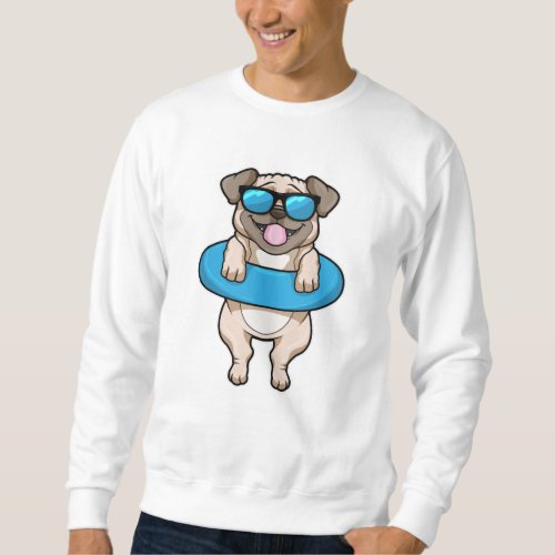 Dog at Swimming with Swim ring  Sunglasses Sweatshirt