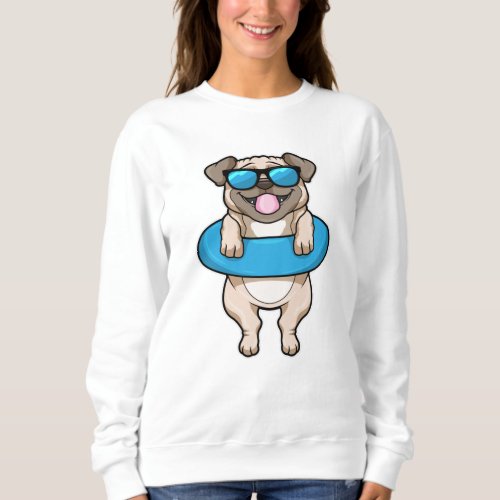 Dog at Swimming with Swim ring  Sunglasses Sweatshirt