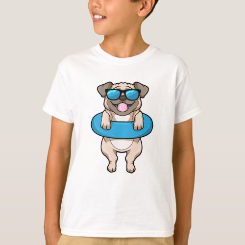 Dog at Swimming with Swim ring  Sunglasses T_Shirt