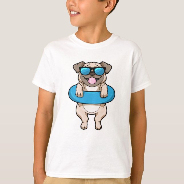 Dog at Swimming with Swim ring & Sunglasses T-Shirt (Front)