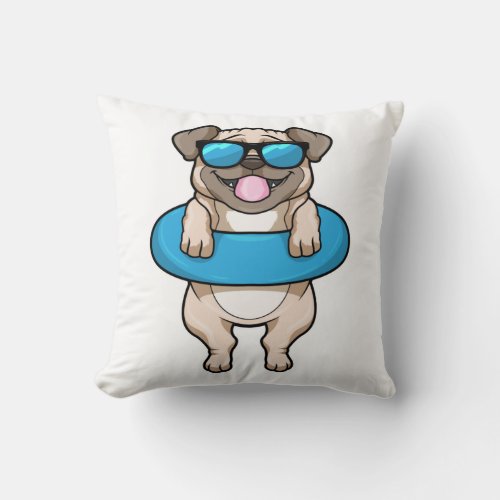 Dog at Swimming with Swim ring Throw Pillow