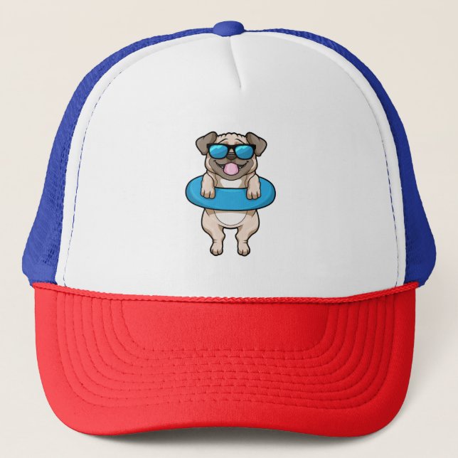 Dog at Swimming with Swim ring Trucker Hat (Front)