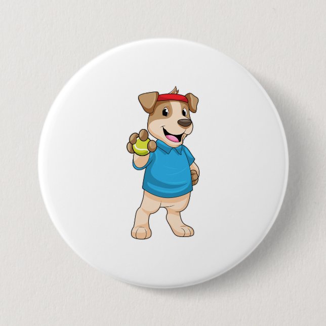 Dog at Tennis with Tennis ball Button (Front)