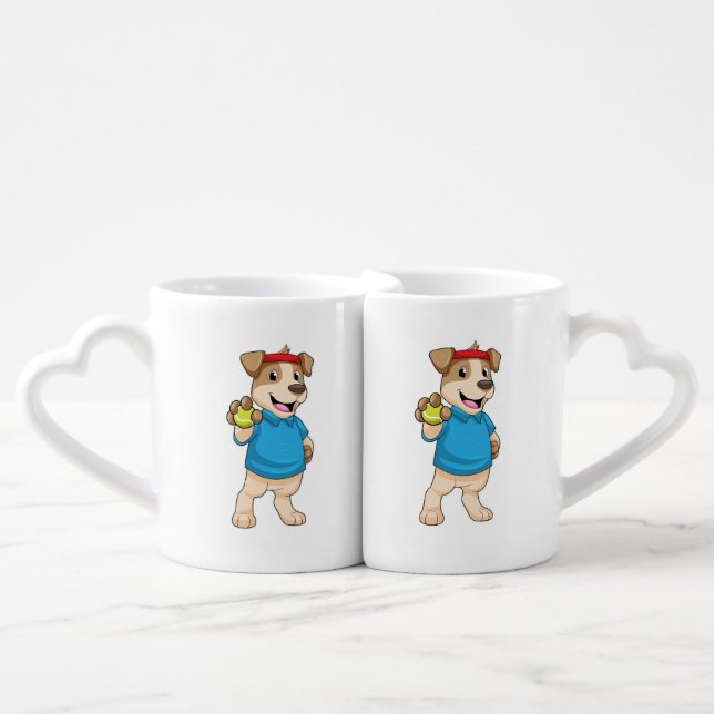 Dog at Tennis with Tennis ball Coffee Mug Set (Front Nesting)