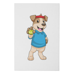 Dog at Tennis with Tennis ball Faux Canvas Print