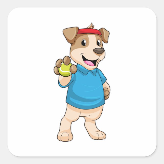 Dog at Tennis with Tennis ball Square Sticker (Front)