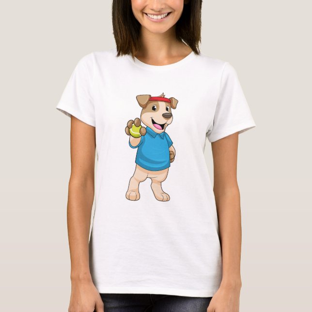 Dog at Tennis with Tennis ball T-Shirt (Front)