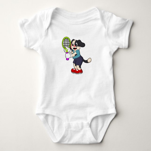 Dog at Tennis with Tennis racket Baby Bodysuit (Front)