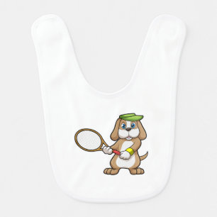 Dog at Tennis with Tennis racket & Cap Baby Bib