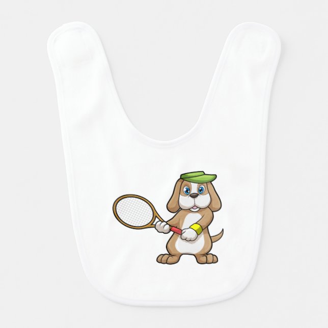 Dog at Tennis with Tennis racket & Cap Baby Bib (Front)