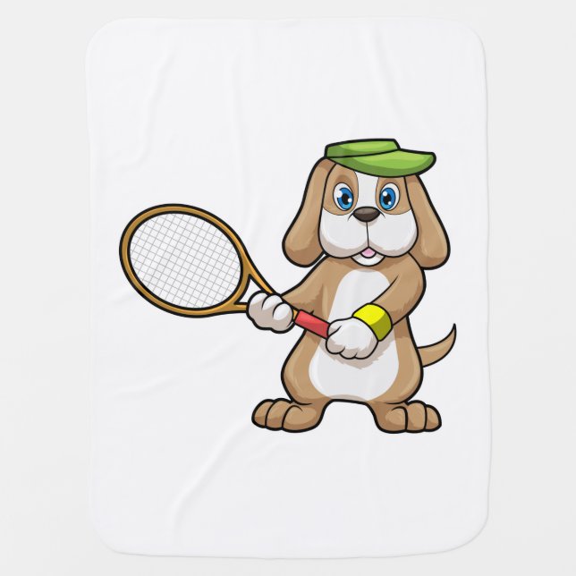 Dog at Tennis with Tennis racket & Cap Baby Blanket (Front)