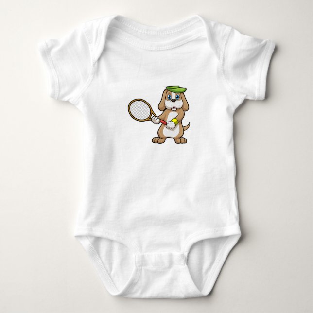 Dog at Tennis with Tennis racket & Cap Baby Bodysuit (Front)