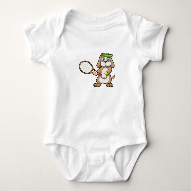 Dog at Tennis with Tennis racket & Cap Baby Bodysuit (Front)