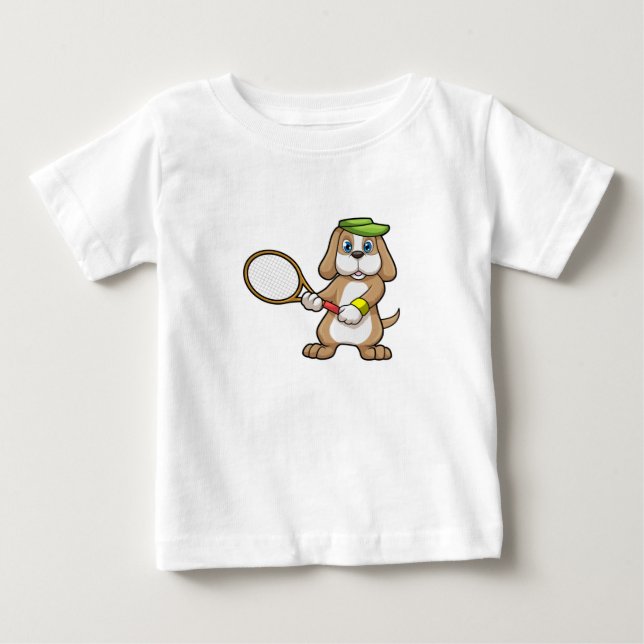 Dog at Tennis with Tennis racket & Cap Baby T-Shirt (Front)