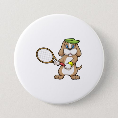 Dog at Tennis with Tennis racket  Cap Button