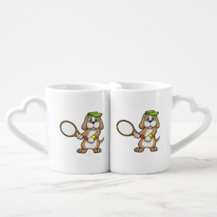 Dog at Tennis with Tennis racket & Cap Coffee Mug Set