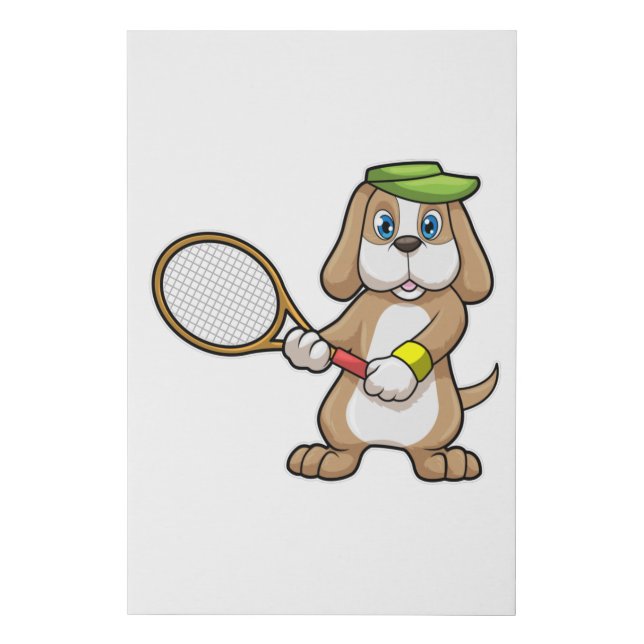 Dog at Tennis with Tennis racket & Cap Faux Canvas Print (Front)