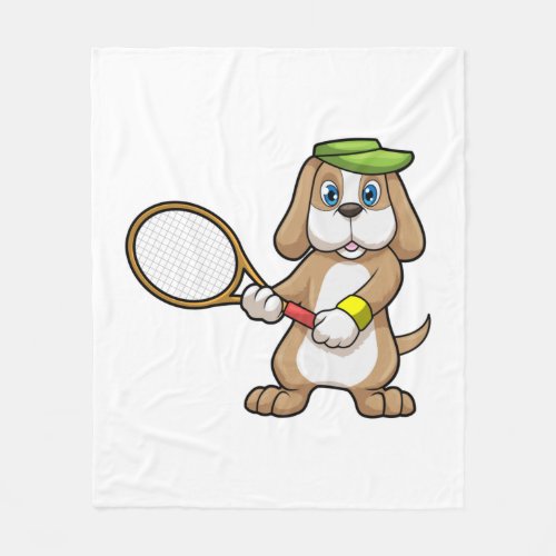 Dog at Tennis with Tennis racket  Cap Fleece Blanket