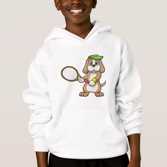 Dog at Tennis with Tennis racket & Cap Hoodie (Front)