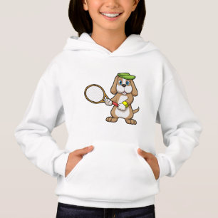 Dog at Tennis with Tennis racket & Cap Hoodie