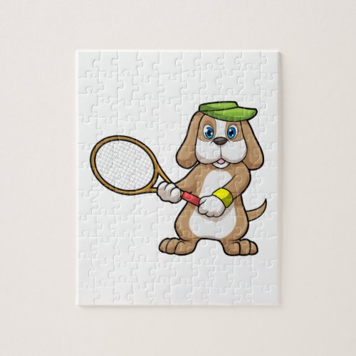 Dog at Tennis with Tennis racket  Cap Jigsaw Puzzle