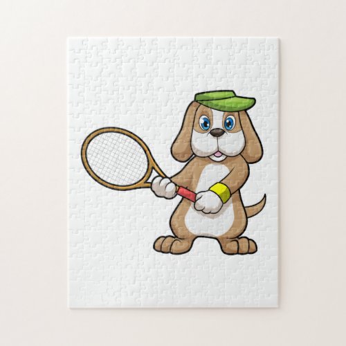 Dog at Tennis with Tennis racket  Cap Jigsaw Puzzle