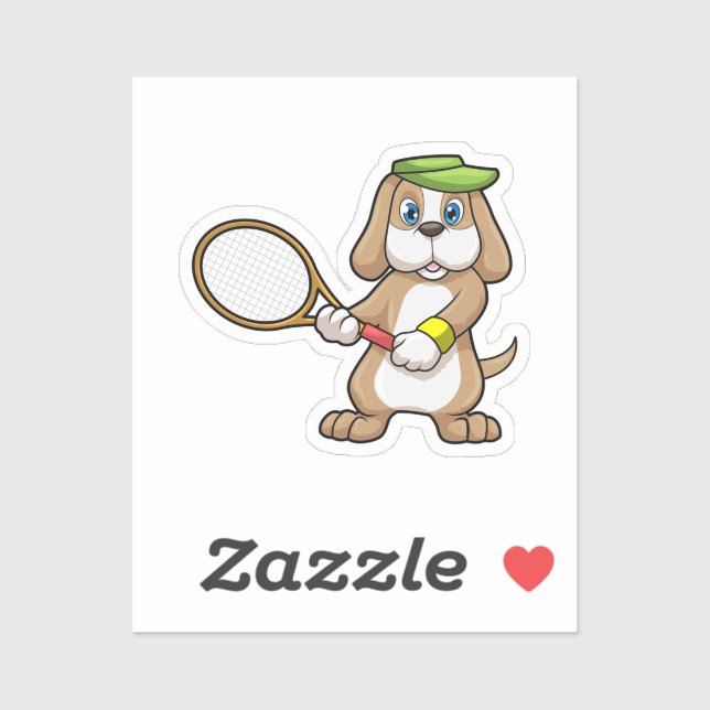 Dog at Tennis with Tennis racket & Cap Sticker (Sheet)
