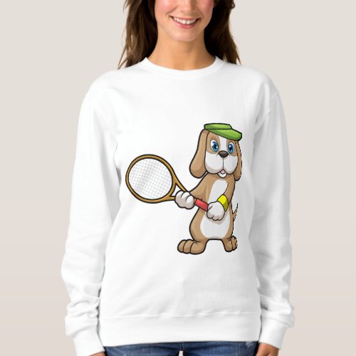 Dog at Tennis with Tennis racket  Cap Sweatshirt