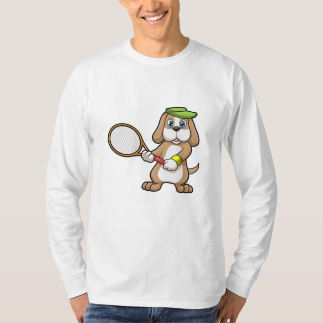 Dog at Tennis with Tennis racket & Cap T-Shirt (Front)