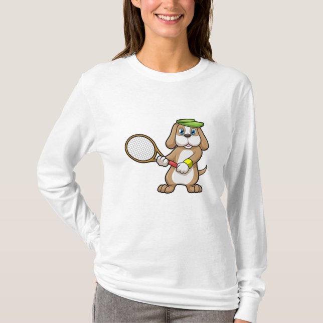 Dog at Tennis with Tennis racket & Cap T-Shirt (Front)
