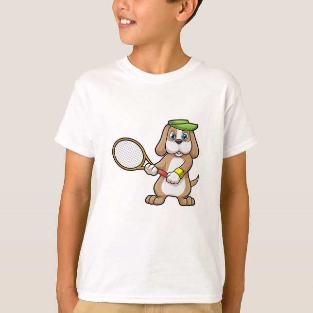 Dog at Tennis with Tennis racket & Cap T-Shirt (Front)