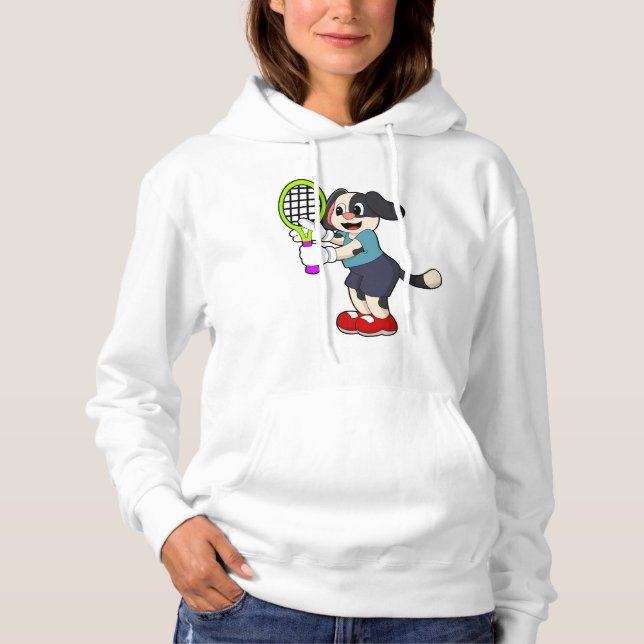 Dog at Tennis with Tennis racket Hoodie (Front)