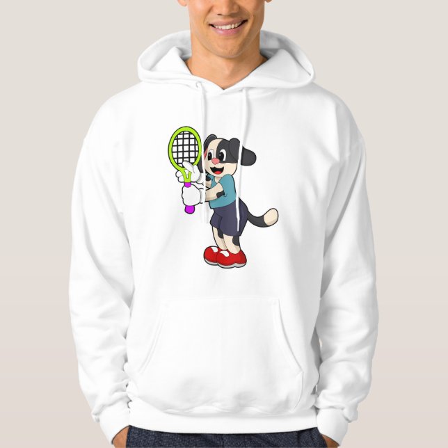 Dog at Tennis with Tennis racket Hoodie (Front)