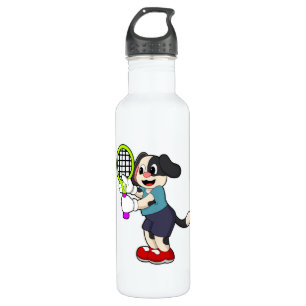 Dog at Tennis with Tennis racket Stainless Steel Water Bottle