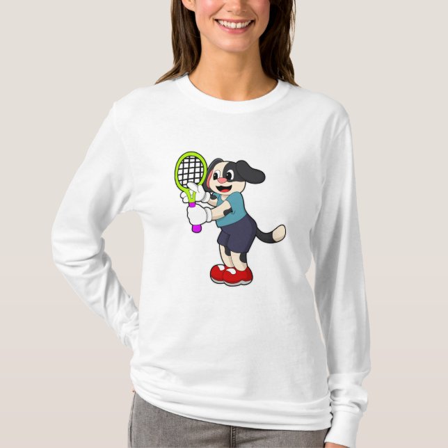 Dog at Tennis with Tennis racket T-Shirt (Front)