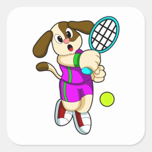 Dog at Tennis with Tennis racket  Tennis ball Square Sticker